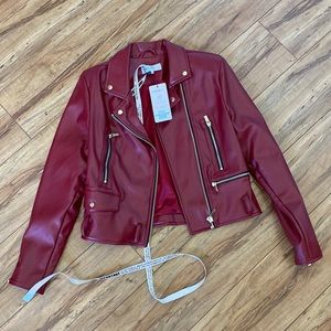 NWT House of CB Red Burgundy Faux Leather Jacket